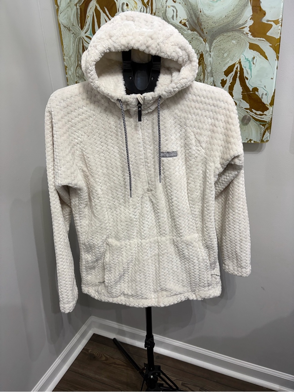 Columbia Ruby Lake FS Hooded Half Zip Fleece Sherpa Pullover Cream Off-White S